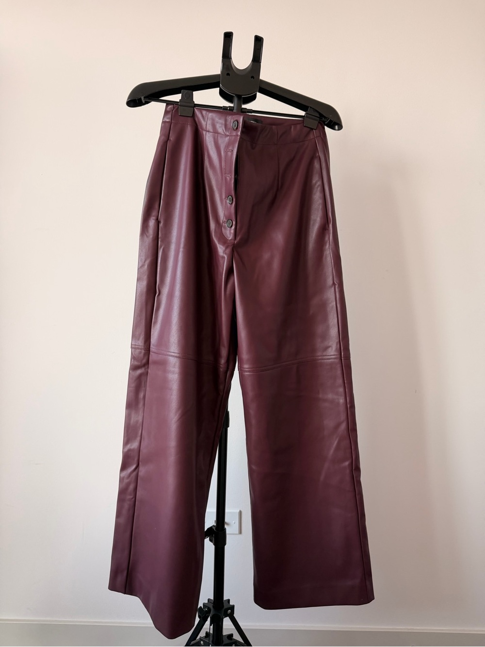 Women’s Faux Leather Wide-Leg Pants — Burgundy